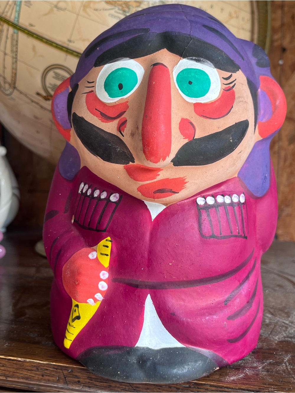 Hand-Painted Purple Folk Art Figurine - Decorative Home Sculpture